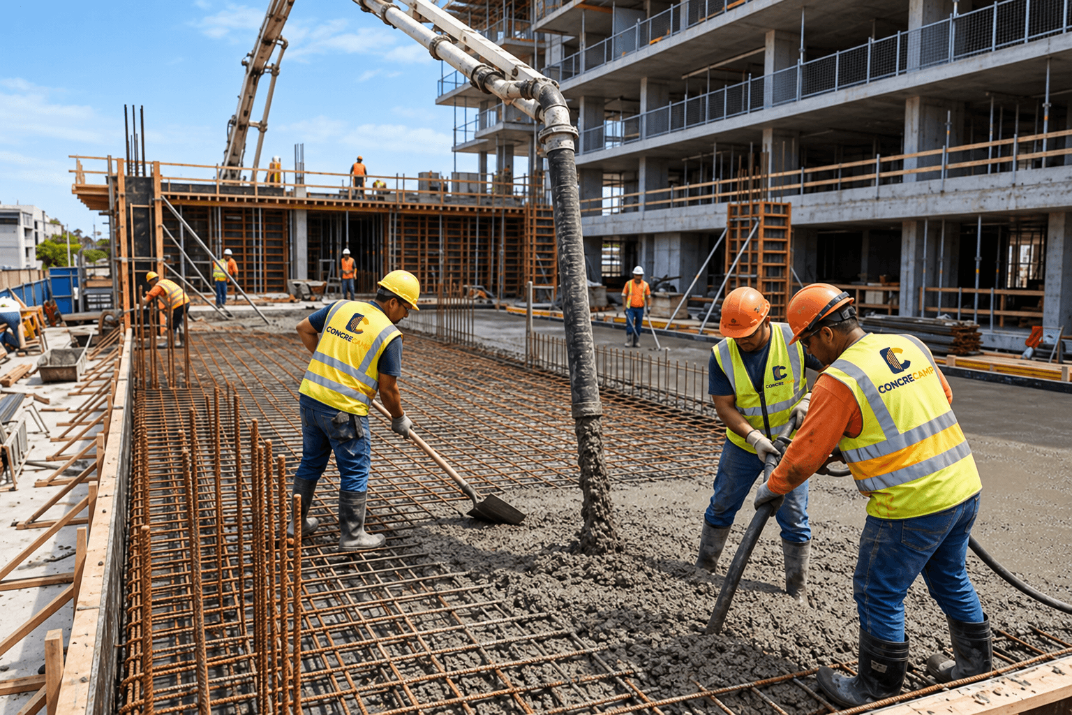 Concretagem de laje com concreto usinado Concrecamp em obra residencial em Campinas